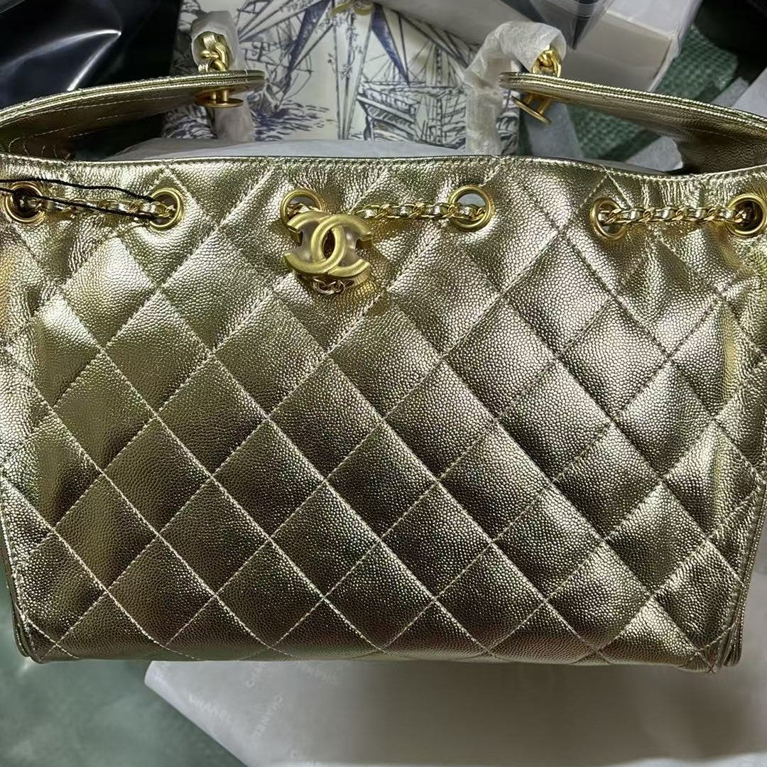 CC 2026 Hobo Bag Gold 30cm Metallic Grained Calfskin