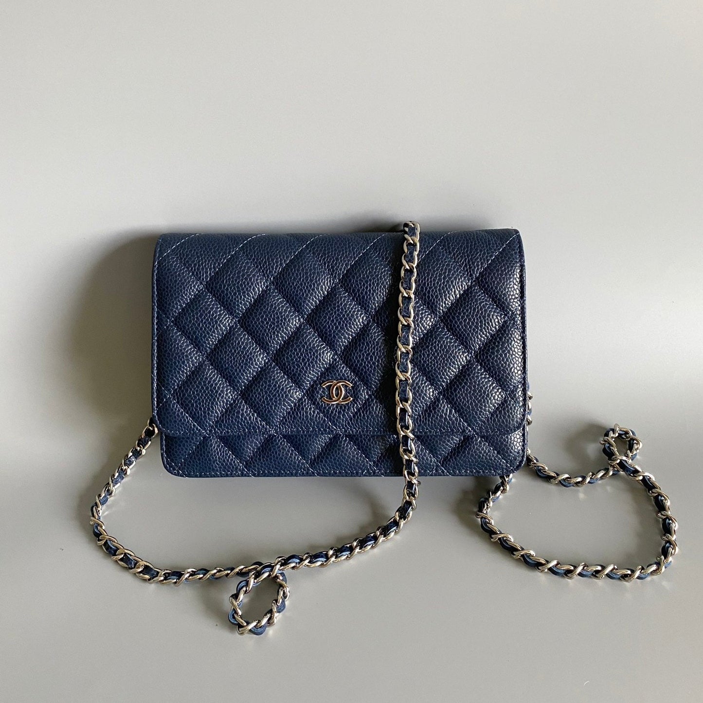 CC WOC Fortune Bag Navy Blue Quilted Caviar Leather Sliver Hardware