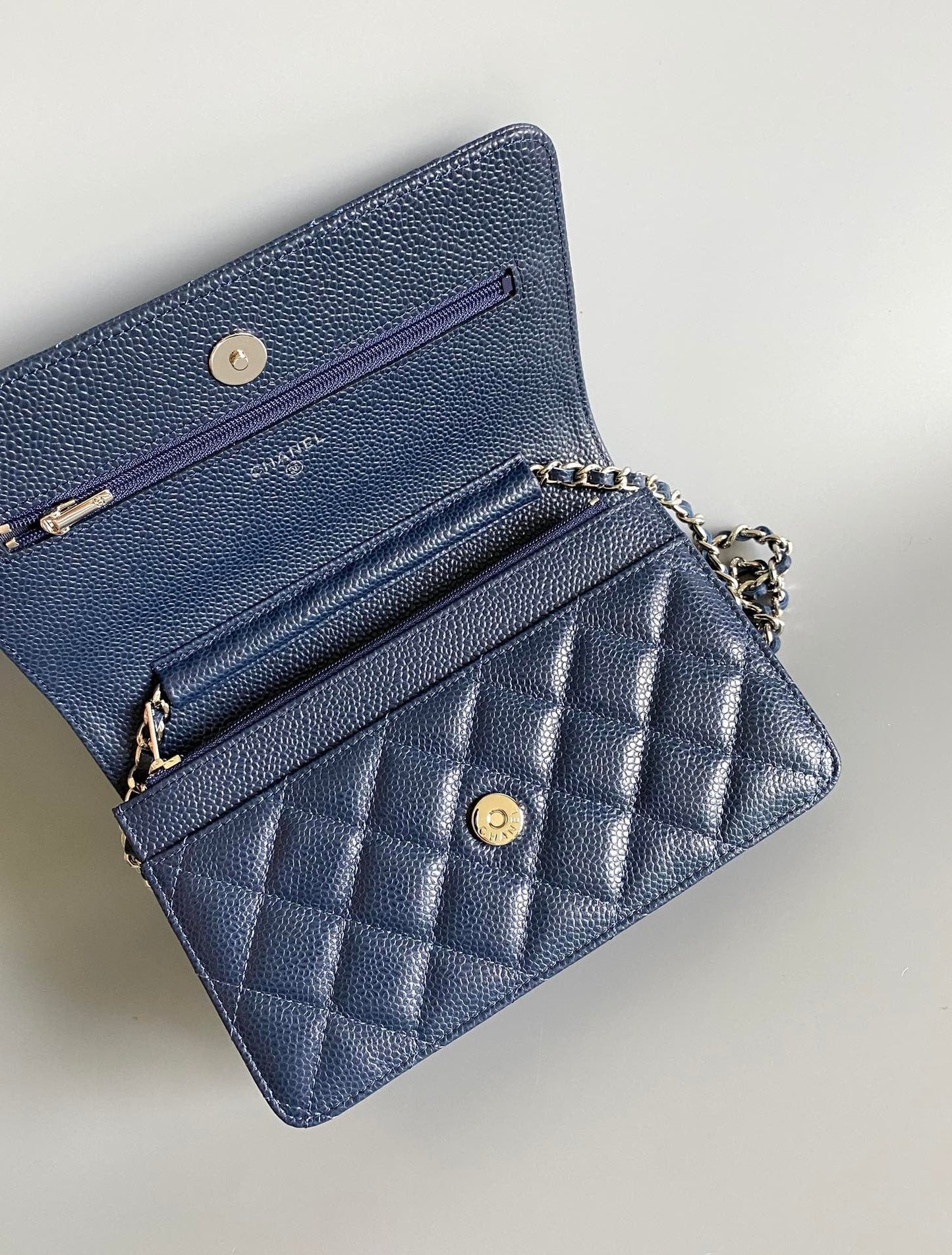 CC WOC Fortune Bag Navy Blue Quilted Caviar Leather Sliver Hardware