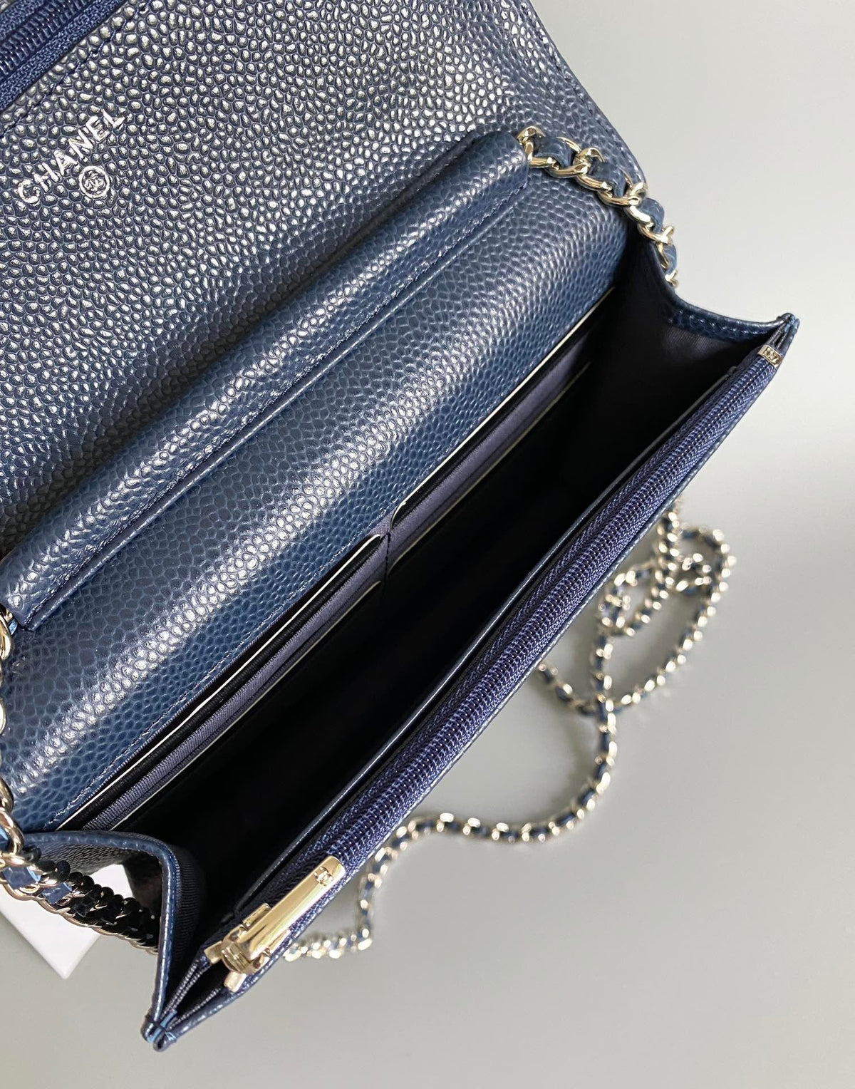 CC WOC Fortune Bag Navy Blue Quilted Caviar Leather Sliver Hardware