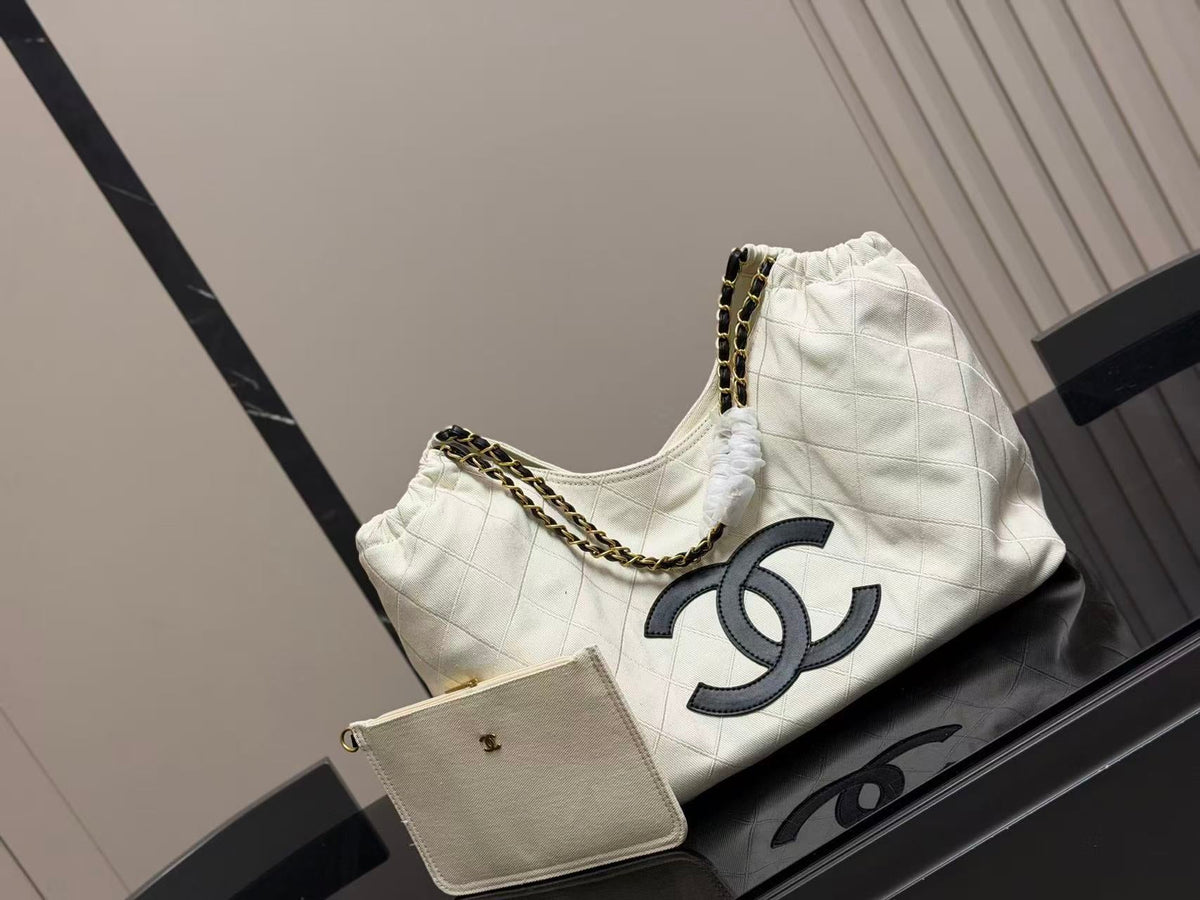 CC Coco Beach 2026 Small Tote Black White Calfskin