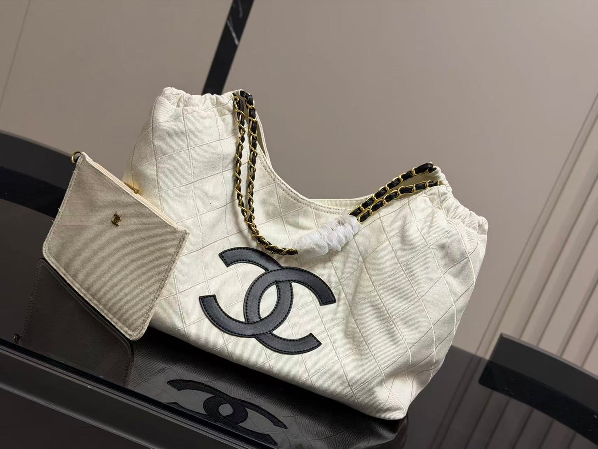 CC Coco Beach 2026 Small Tote Black White Calfskin