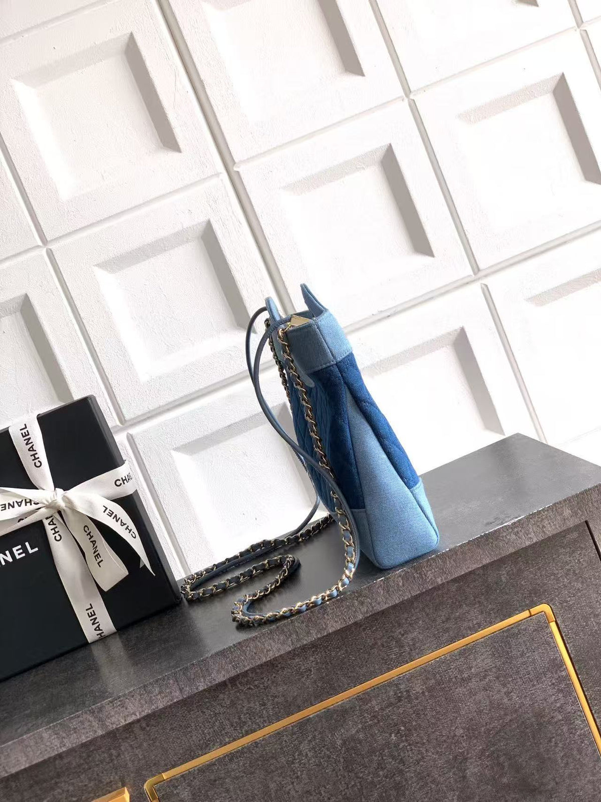 CC Mini Shopping Bag 22cm Blue Denim