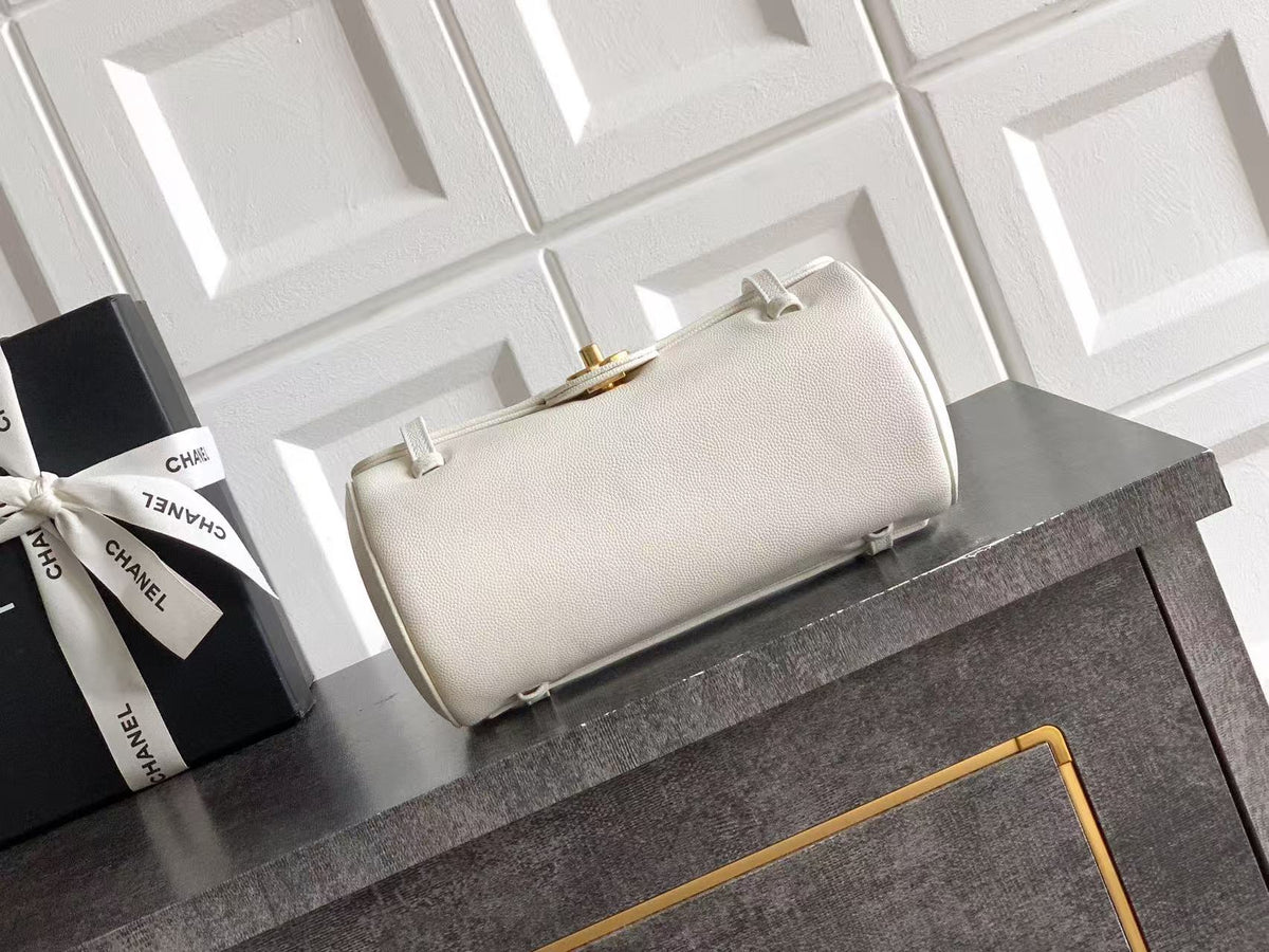 CC Preppy Coco Bowling Bag 20cm White Caviar Leather