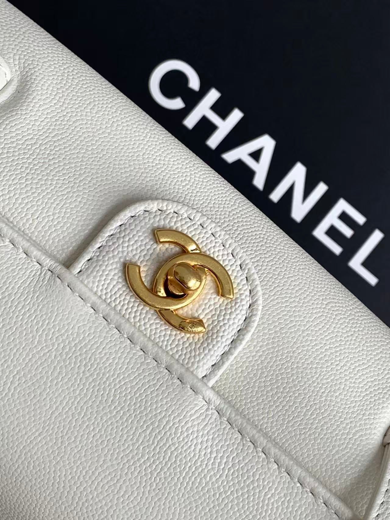 CC Preppy Coco Bowling Bag 20cm White Caviar Leather