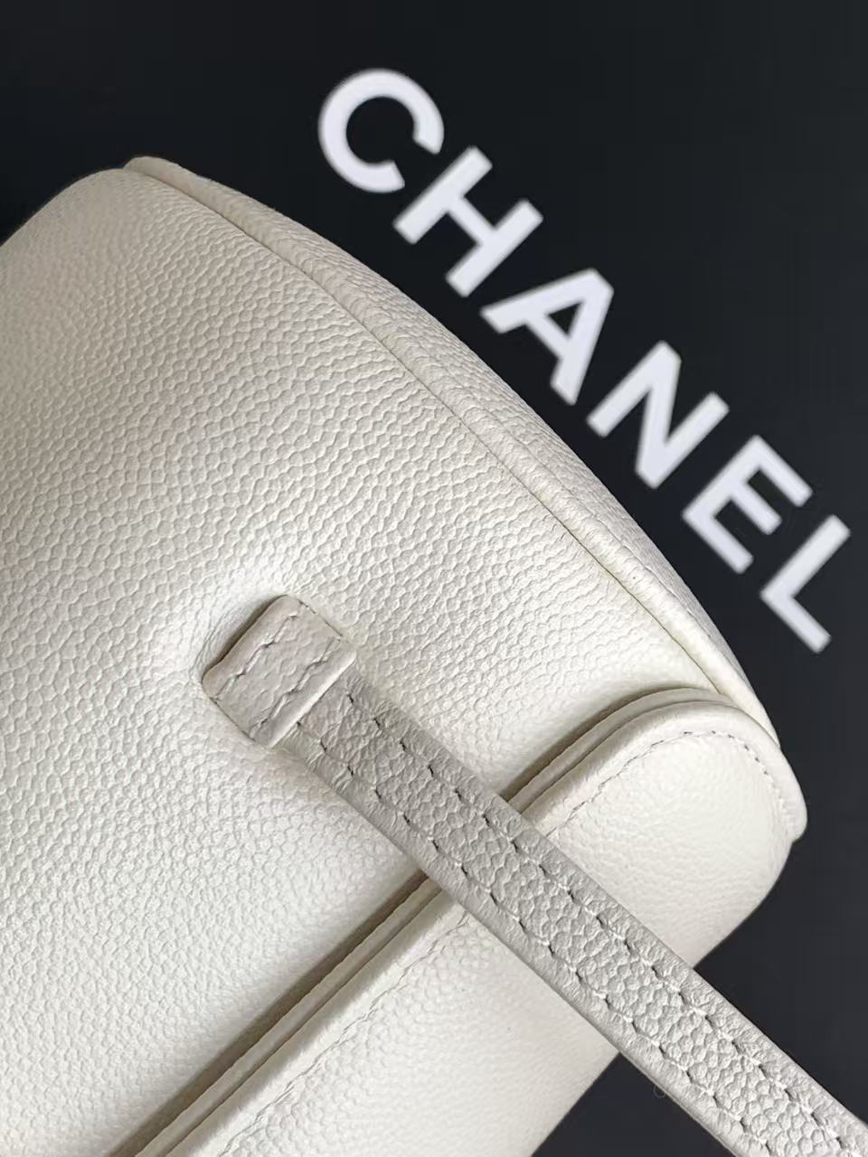 CC Preppy Coco Bowling Bag 20cm White Caviar Leather