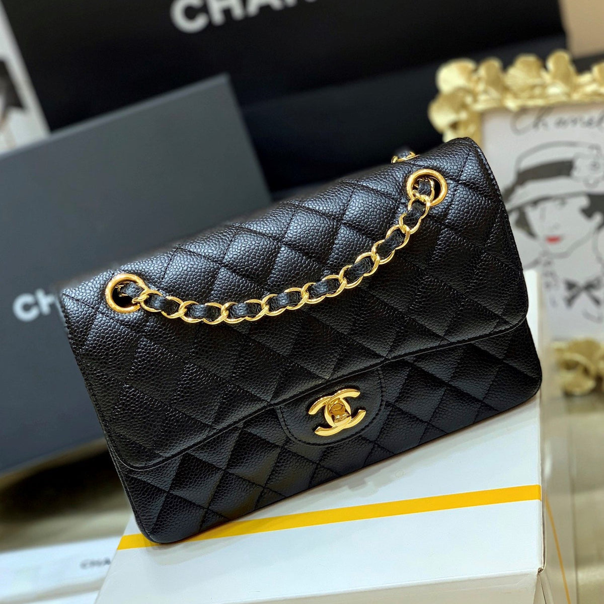 CC Mini Flap Bag 23cm Black Caviar Leather GHW
