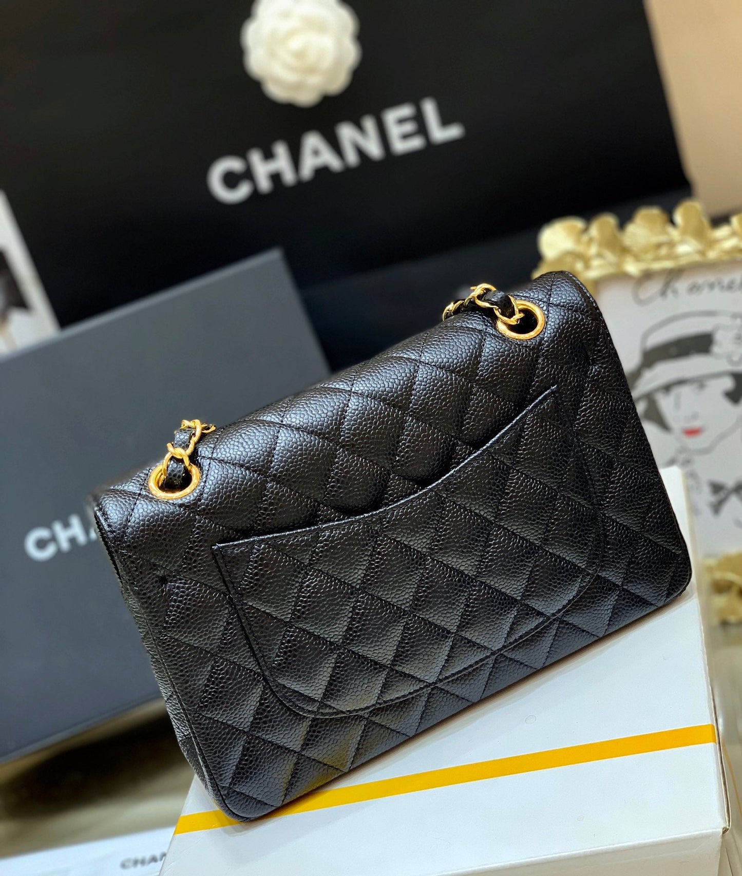 CC Mini Flap Bag 23cm Black Caviar Leather GHW