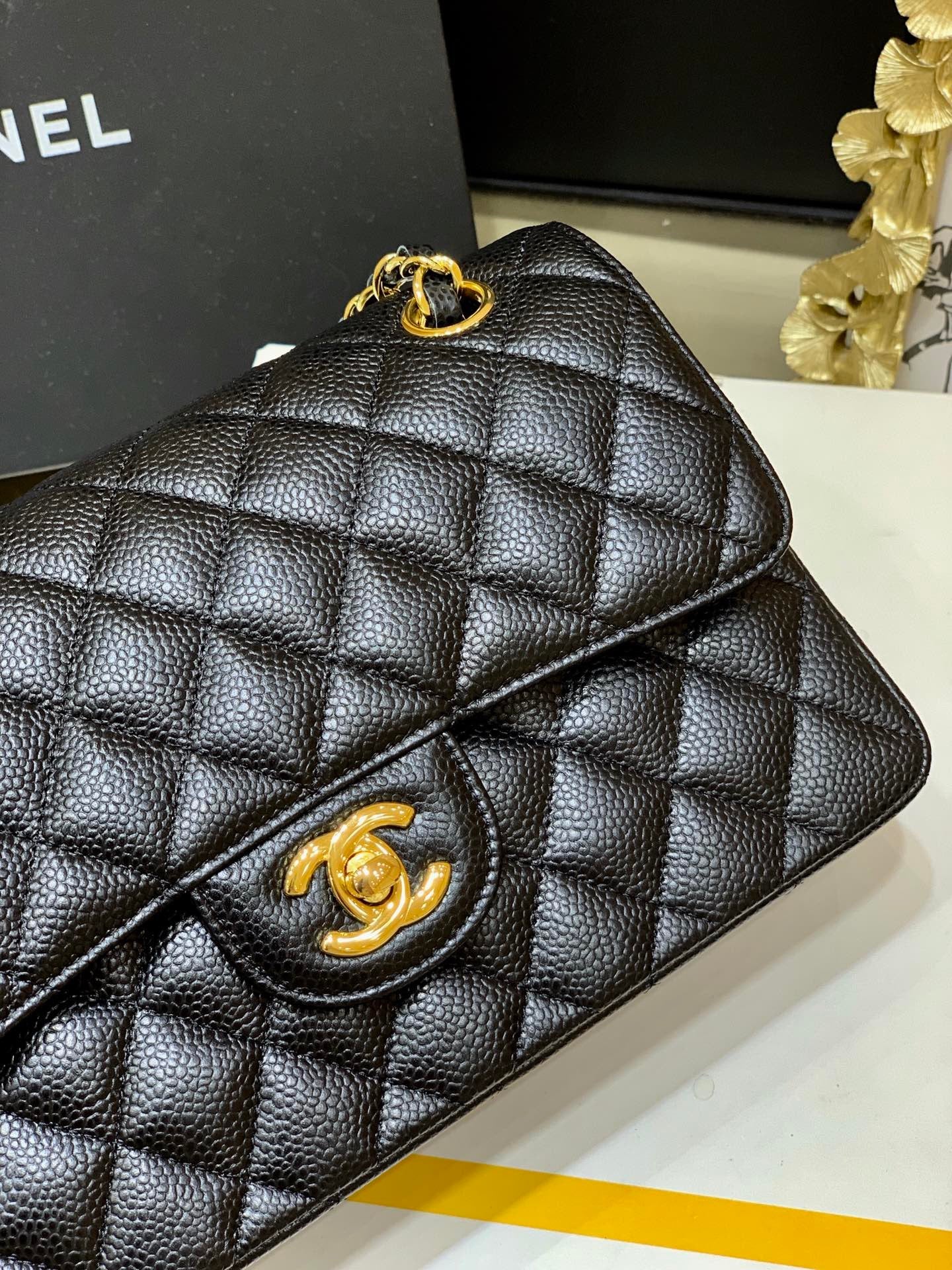 CC Mini Flap Bag 23cm Black Caviar Leather GHW