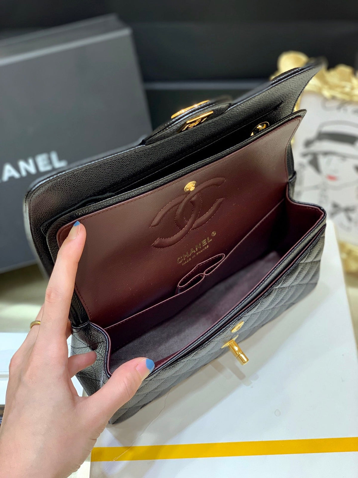 CC Mini Flap Bag 23cm Black Caviar Leather GHW