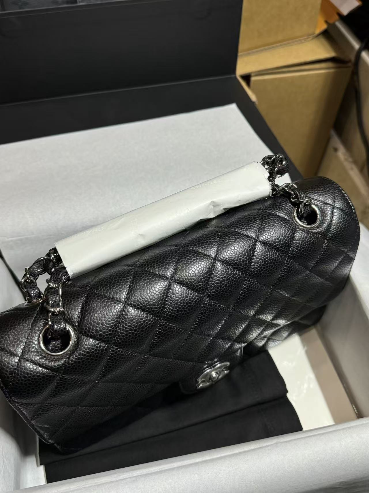 CC Mini Flap Bag 23cm Black Caviar Leather SHW