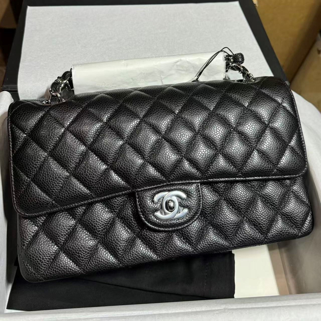 CC Mini Flap Bag 23cm Black Caviar Leather SHW