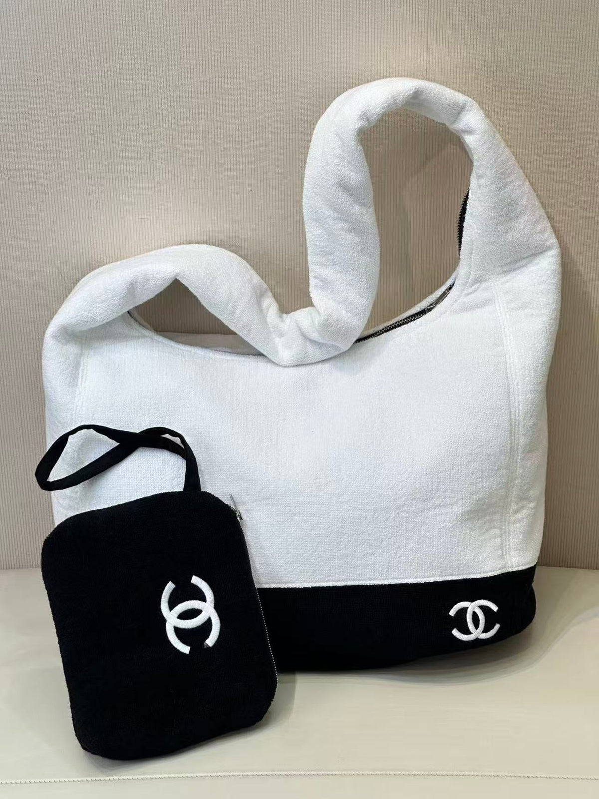CC 2026 Beach Bag White Black Cotton (Bag+Small Bag+Towel)
