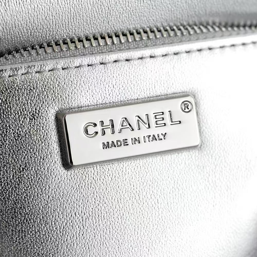 CC 25S Flap Bag 21cm Sliver Fringed Sequin Calfskin