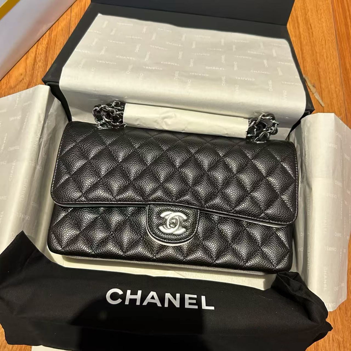 CC Mini Flap Bag 25cm Black Caviar Leather SHW