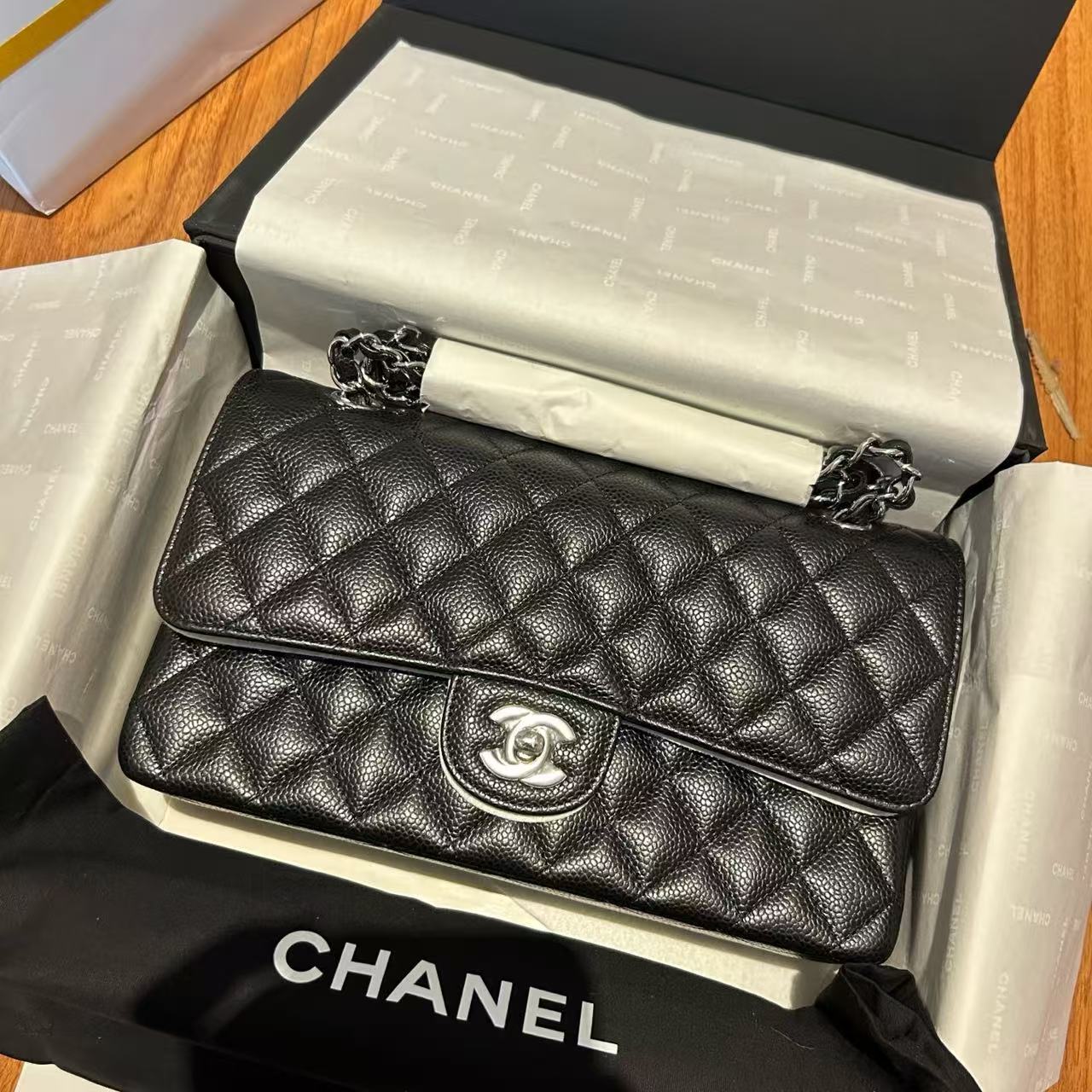 CC Mini Flap Bag 25cm Black Caviar Leather SHW