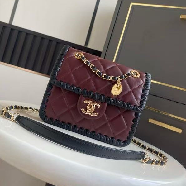 CC 2026 Pre-collection Mini Flap Bag Dark Burgundy Black Lambskin