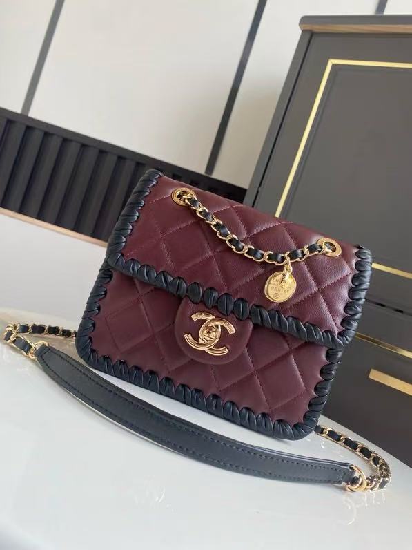 CC 2026 Pre-collection Mini Flap Bag Dark Burgundy Black Lambskin