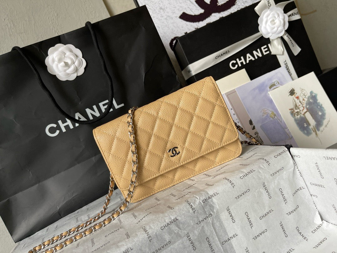 CC WOC Fortune Bag Beige Quilted Caviar Leather Sliver Hardware
