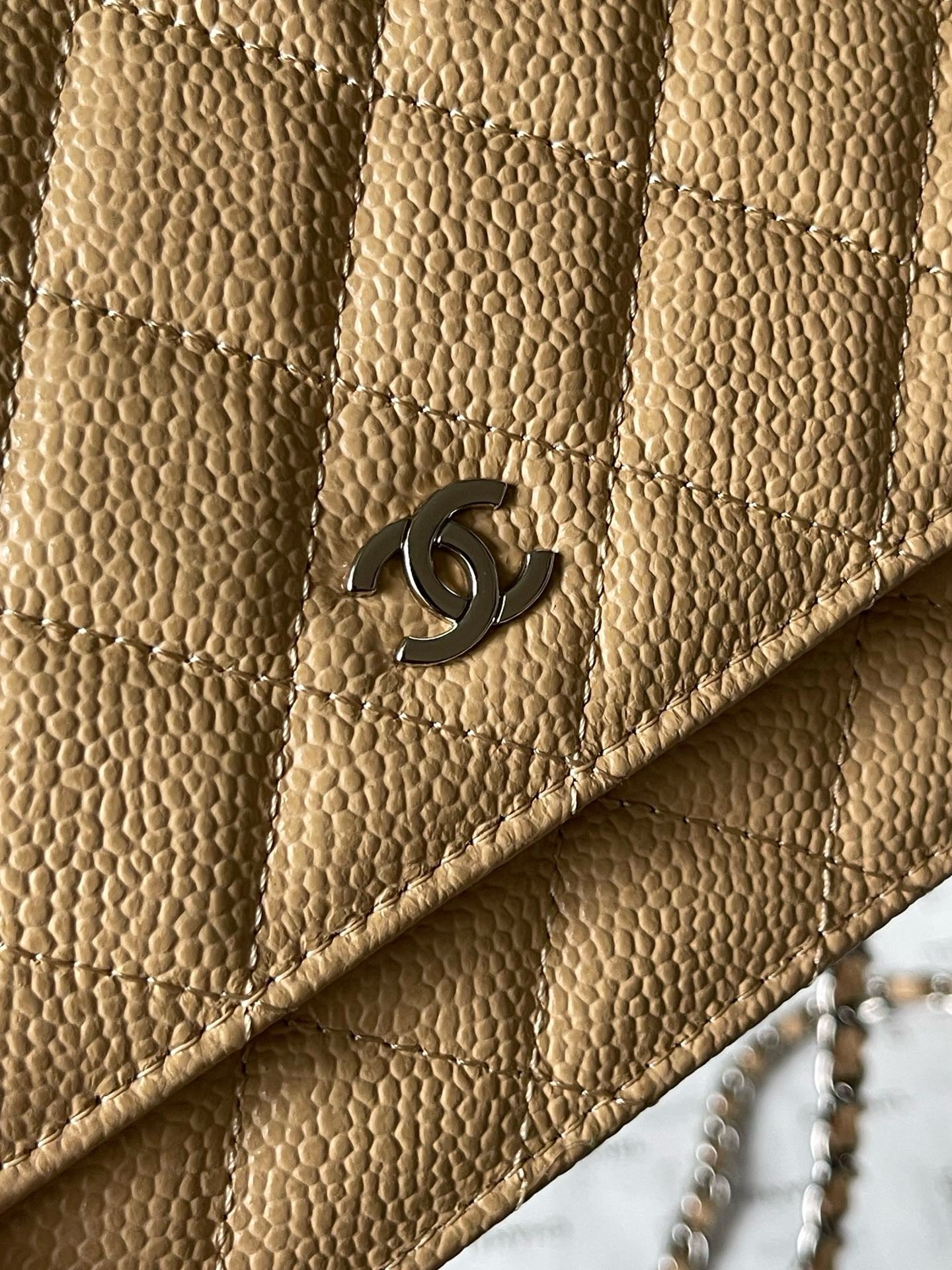 CC WOC Fortune Bag Beige Quilted Caviar Leather Sliver Hardware