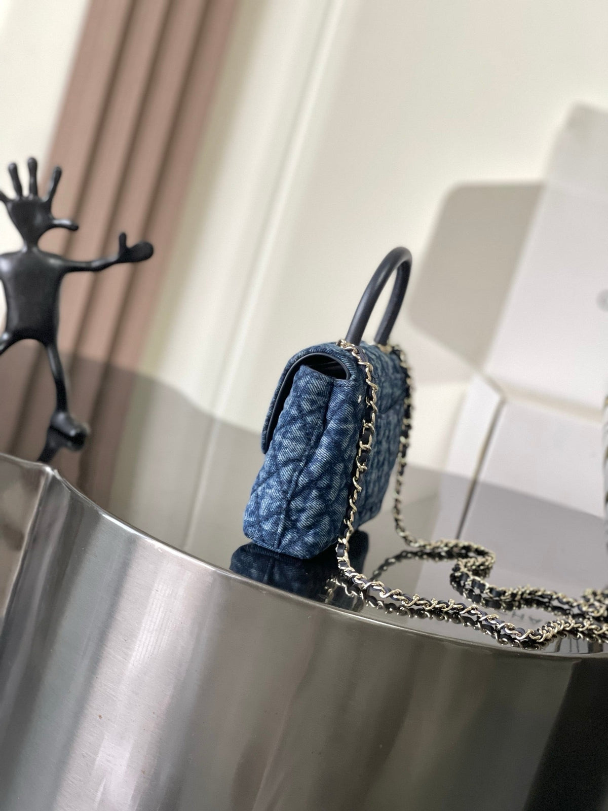CC Coco Handbag 16.5cm Blue Quilted Denim