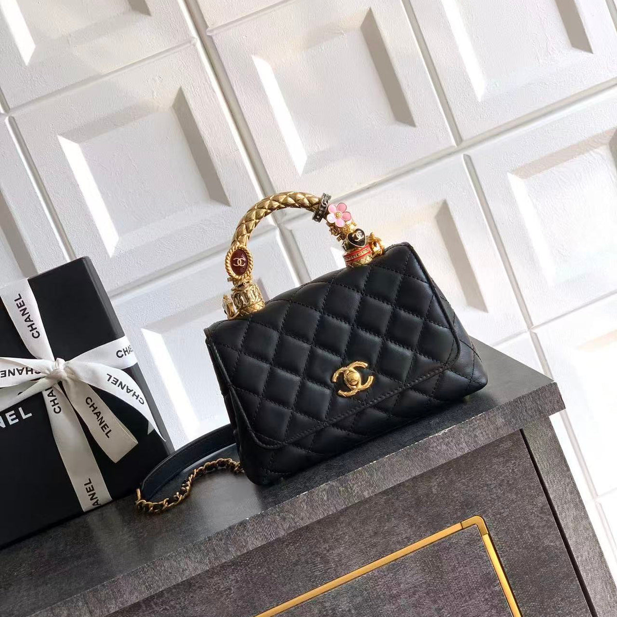 CC Mini Coco Handbag 19cm Black Calfskin