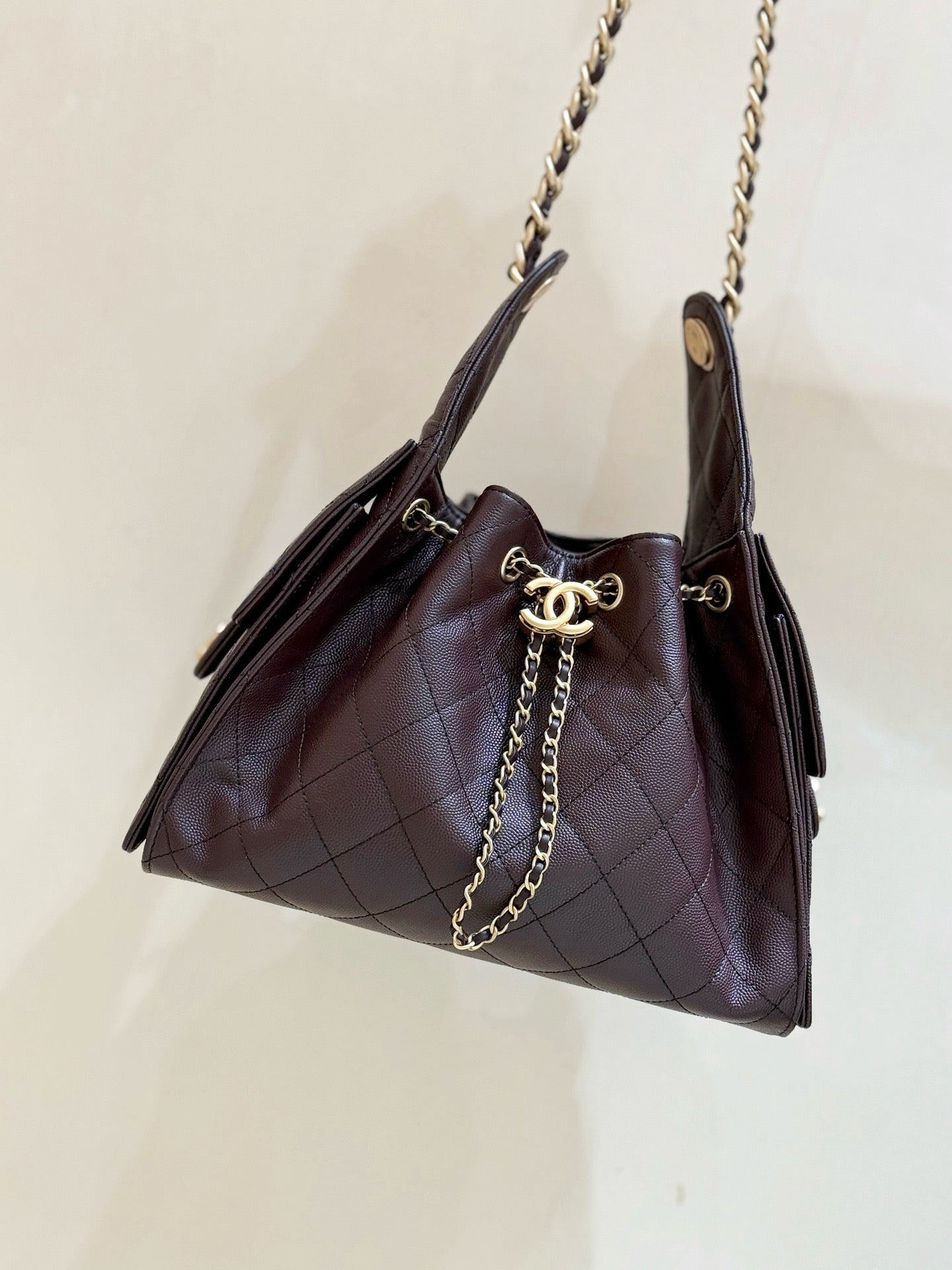 CC 25FW Hobo Bag 26cm Dark Brown Caviar
