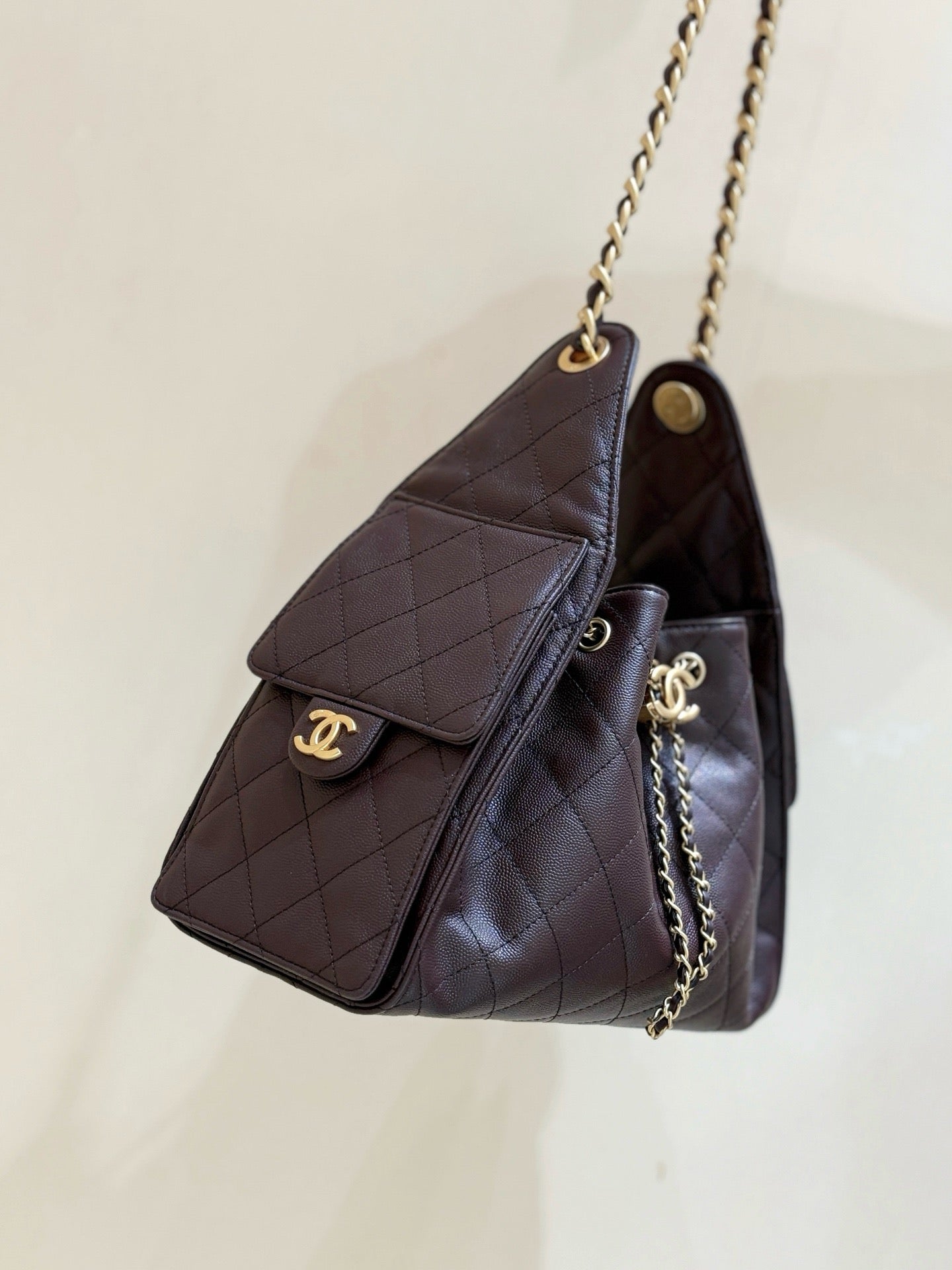 CC 25FW Hobo Bag 26cm Dark Brown Caviar
