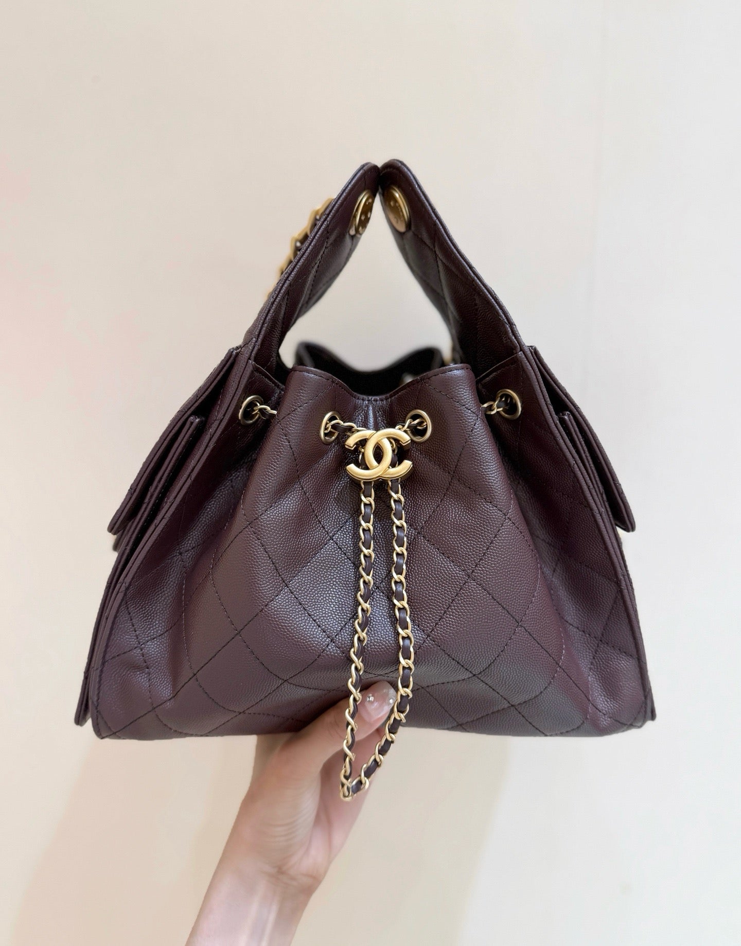CC 25FW Hobo Bag 26cm Dark Brown Caviar