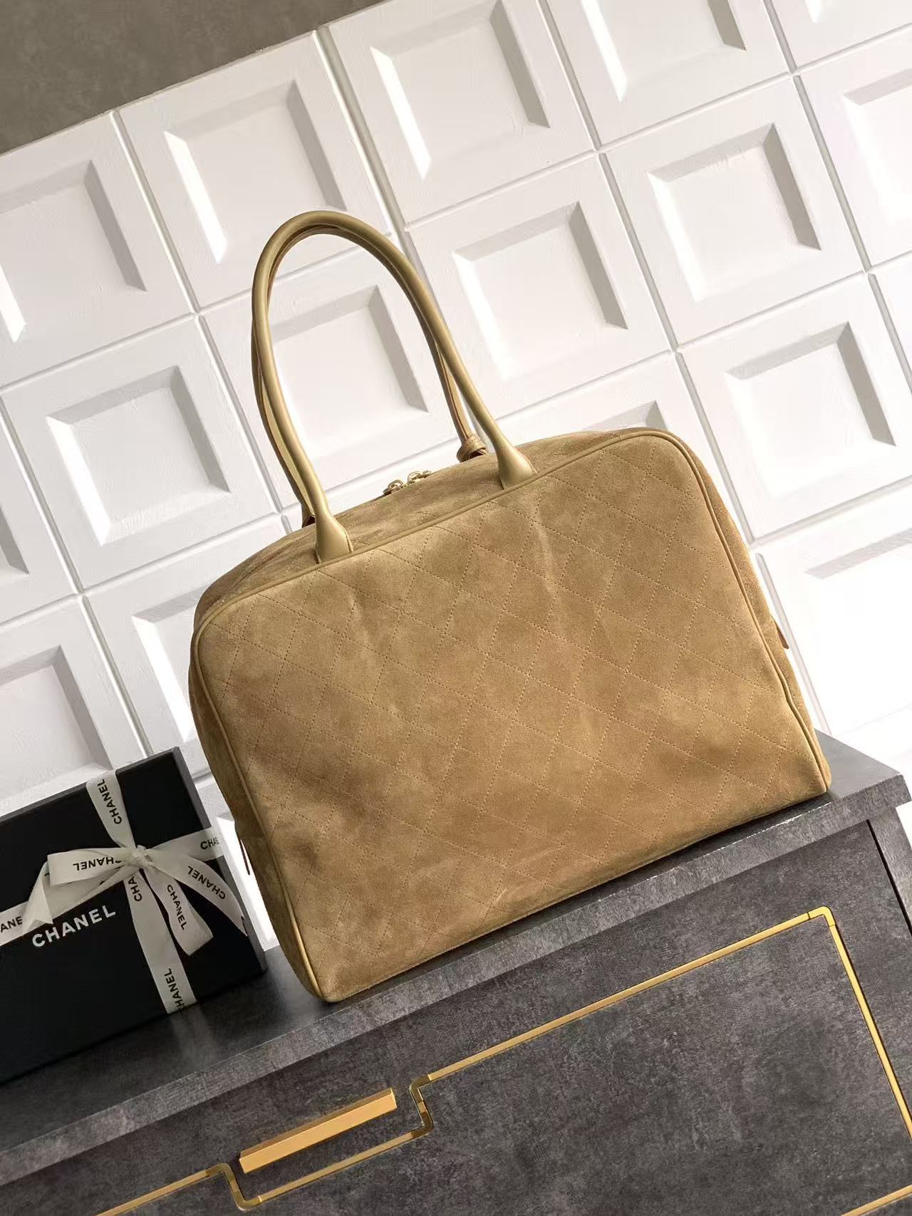 CC Maxi Bowling Bag 42cm Dark Beige Suede Calfskin