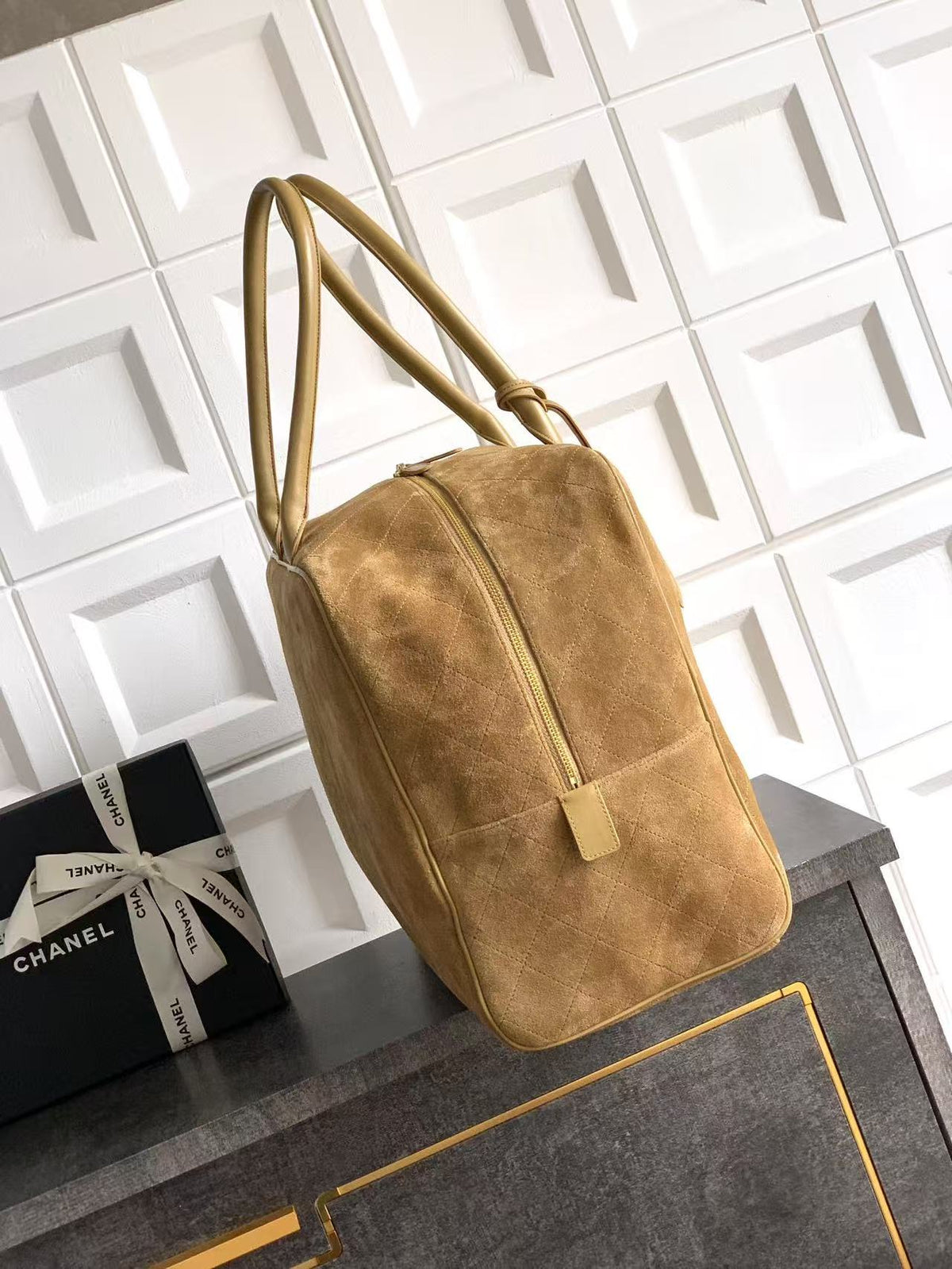 CC Maxi Bowling Bag 42cm Dark Beige Suede Calfskin