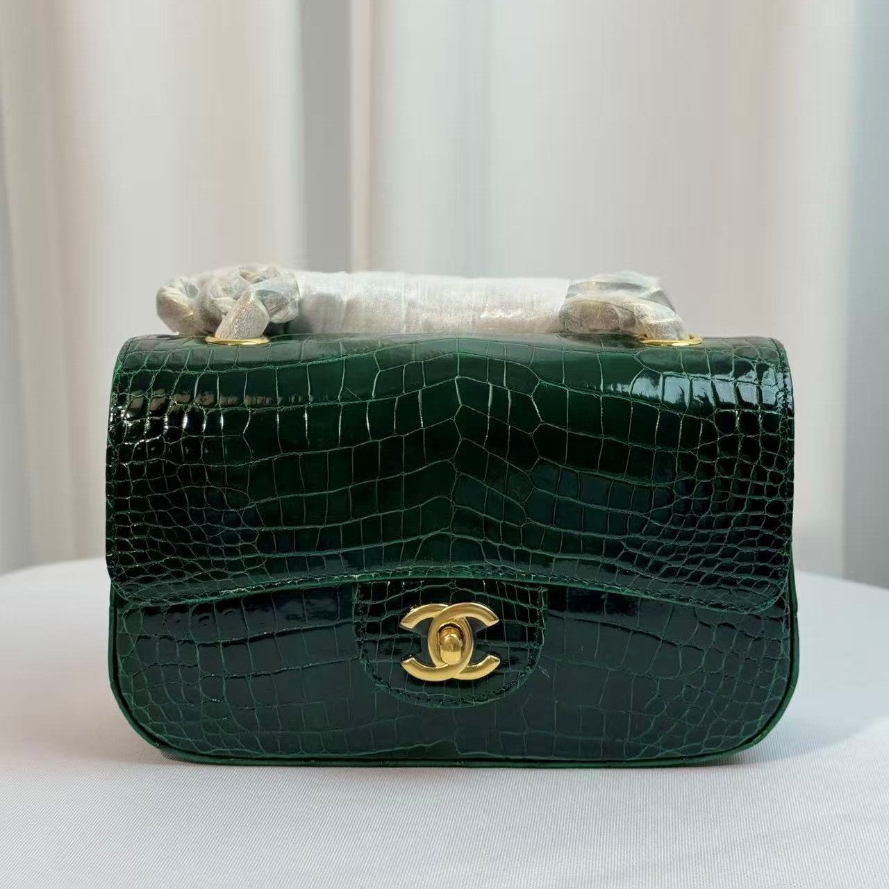 CC Mini Flap Bag 20cm Teal Green Crocodile (Need production time)