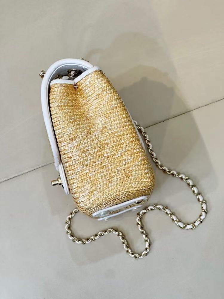 CC 2026 Flap Bag 23cm Beige Raffia And Lambskin