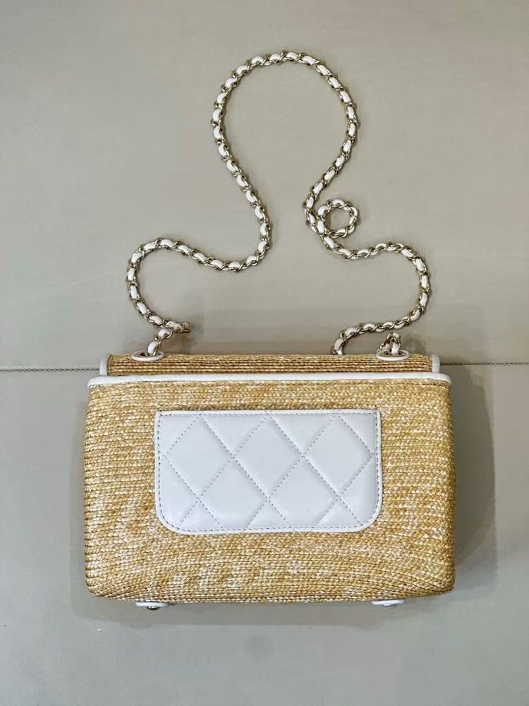 CC 2026 Flap Bag 23cm Beige Raffia And Lambskin