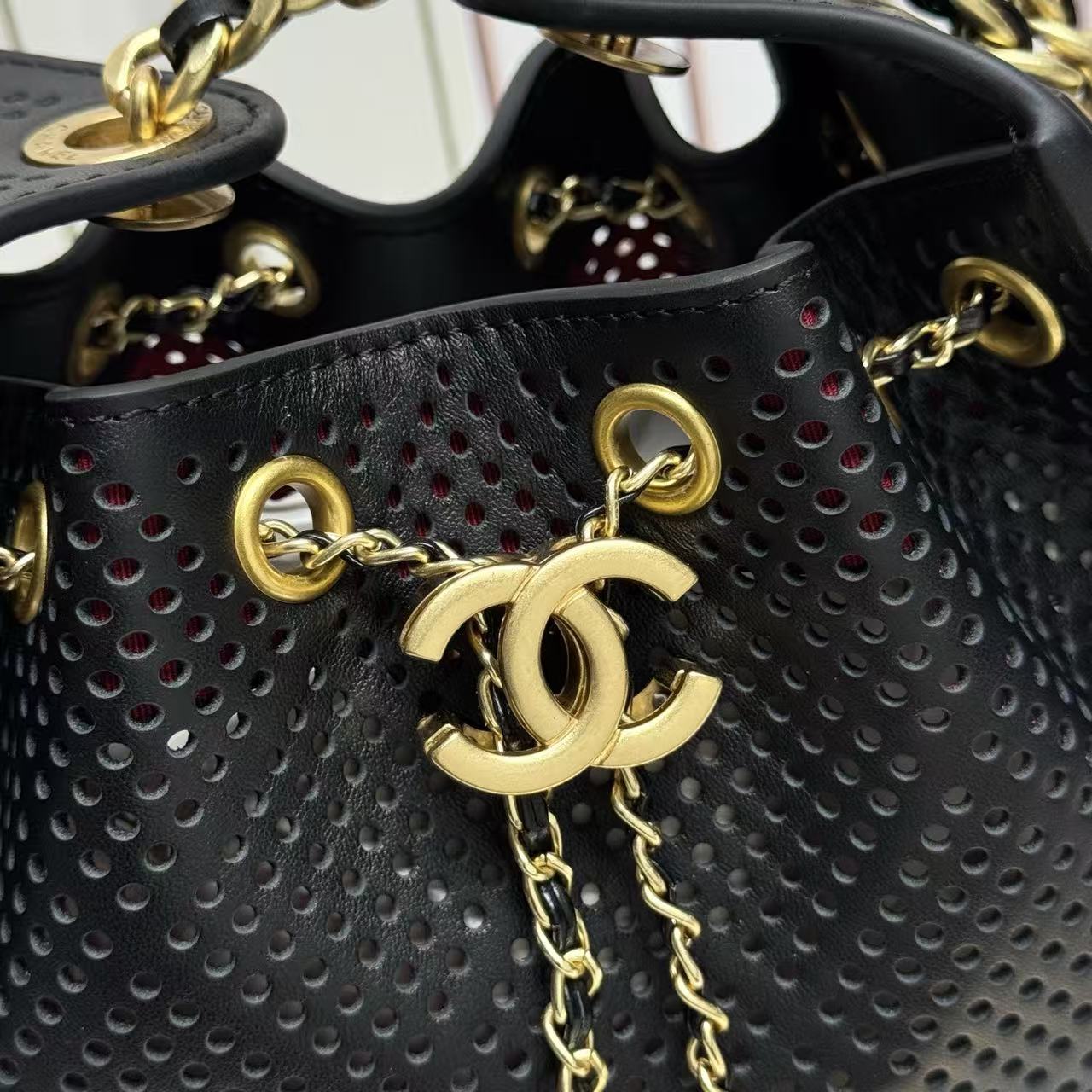CC 26s Small Handbag 22cm Black Perforated Calfskin