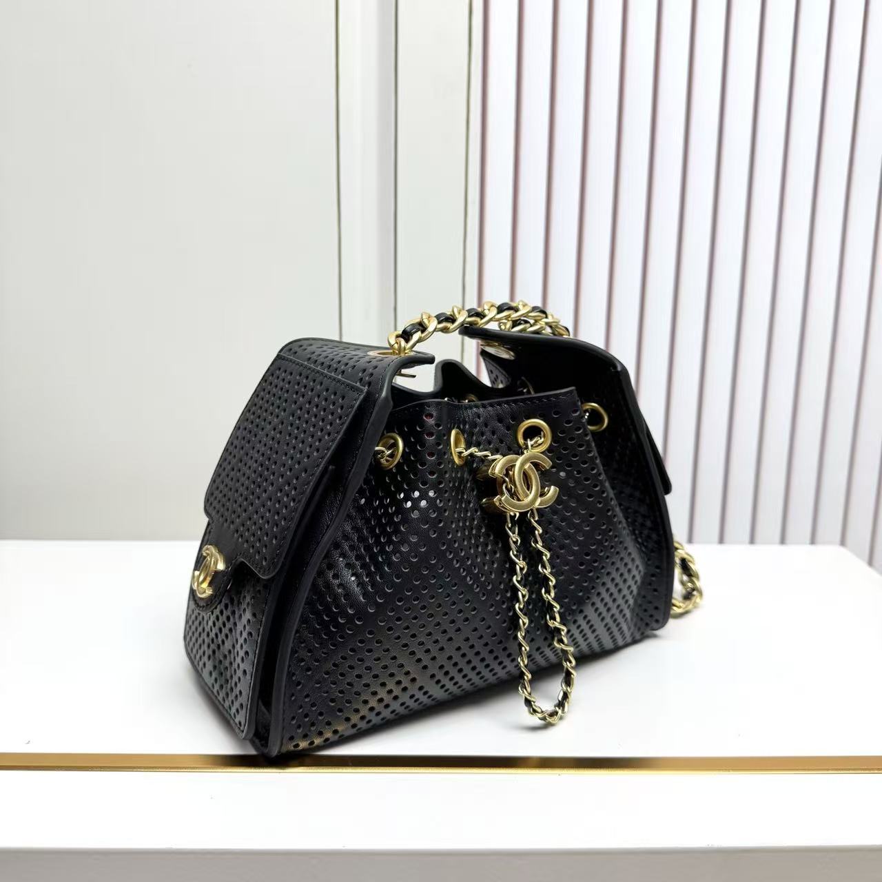 CC 26s Small Handbag 22cm Black Perforated Calfskin
