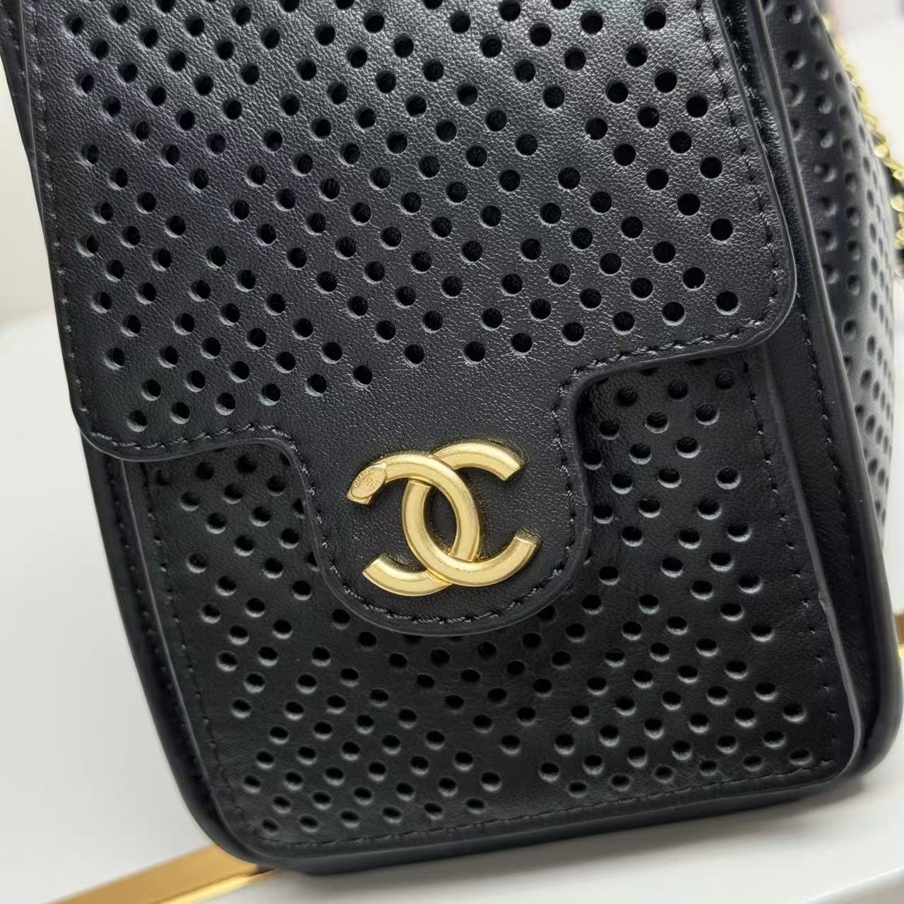 CC 26s Small Handbag 22cm Black Perforated Calfskin