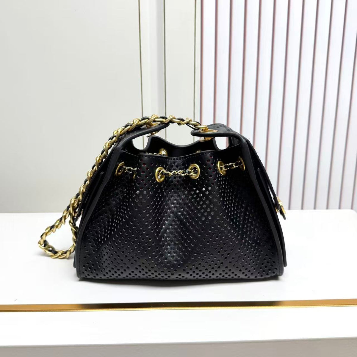 CC 26s Small Handbag 22cm Black Perforated Calfskin