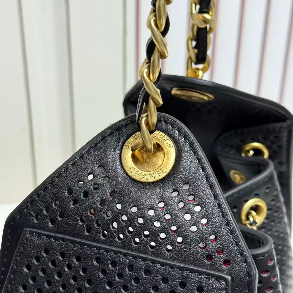 CC 26s Small Handbag 22cm Black Perforated Calfskin