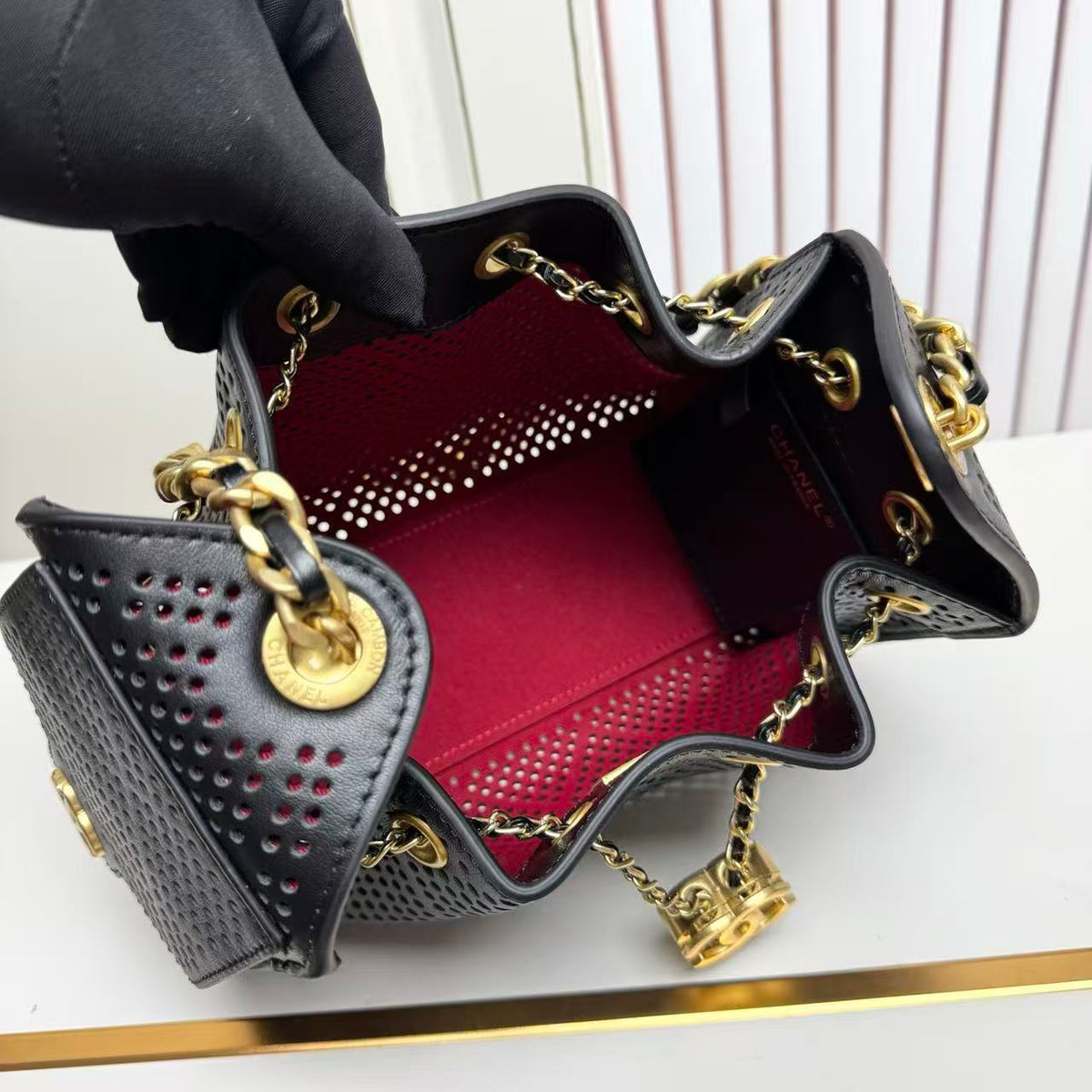CC 26s Small Handbag 22cm Black Perforated Calfskin