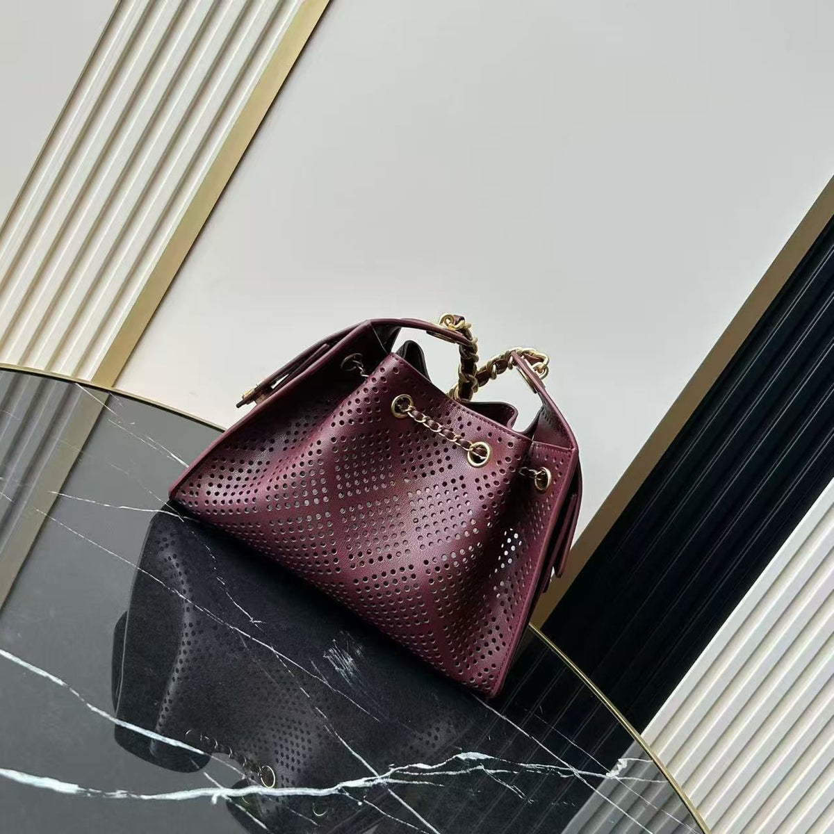 CC 26s Small Handbag 22cm Burugndy Perforated Calfskin