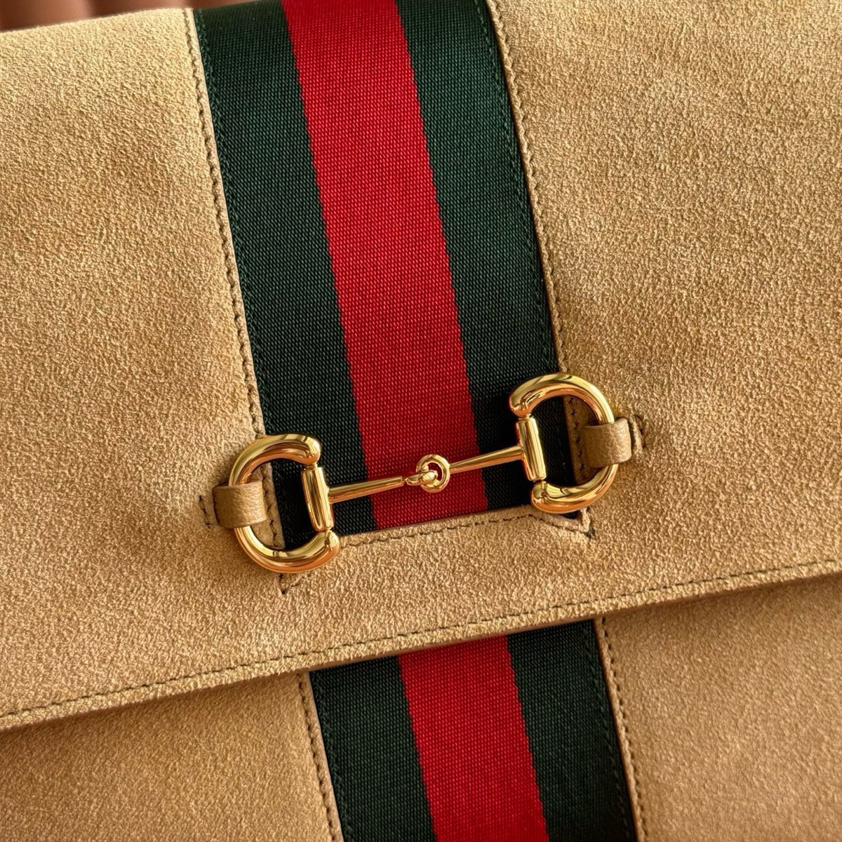Gucci 2026 Paparazzo Shoulder Bag 30cm Beige Red Green Suede Leather