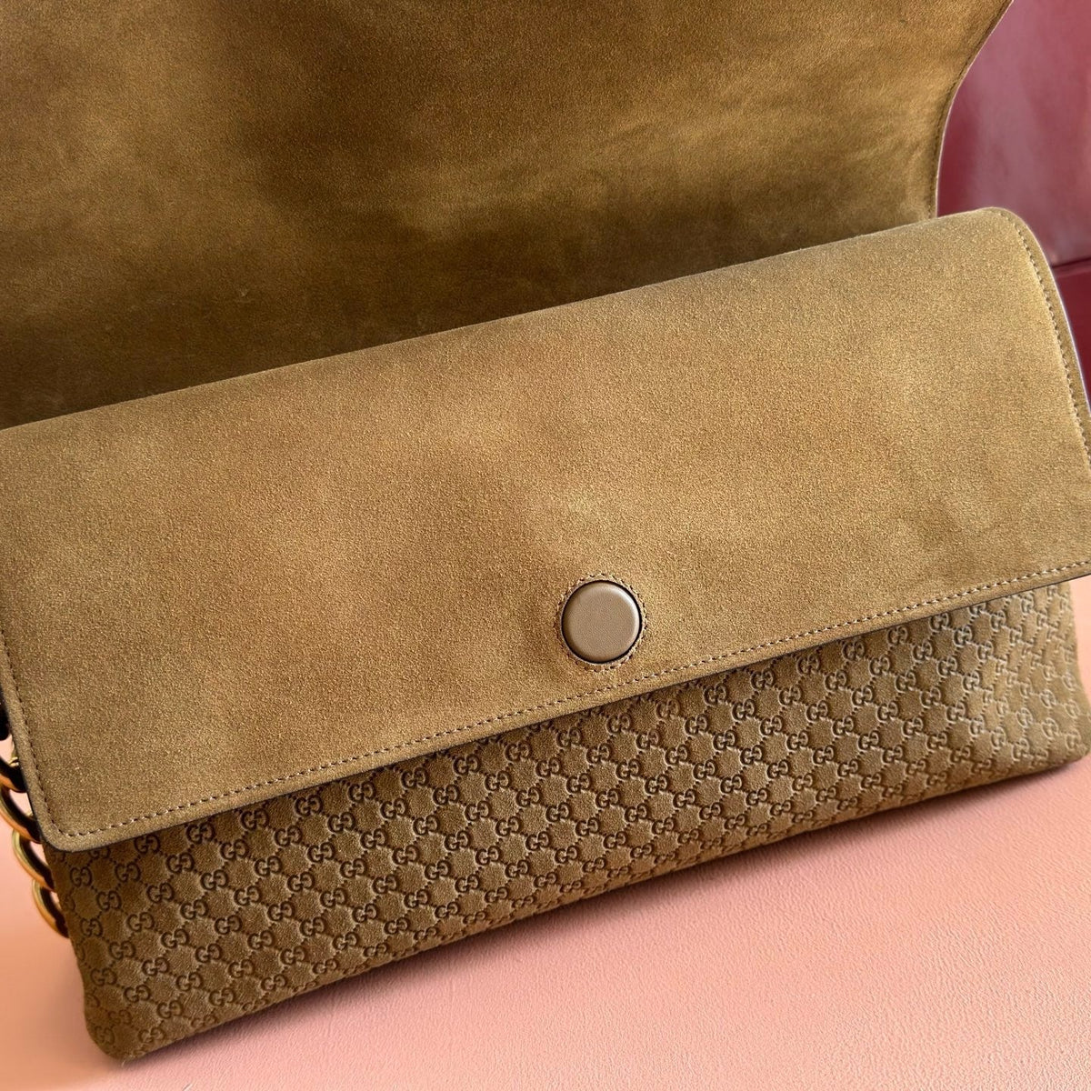 GG Large GG Chain Shoulder Bag Brown Suede