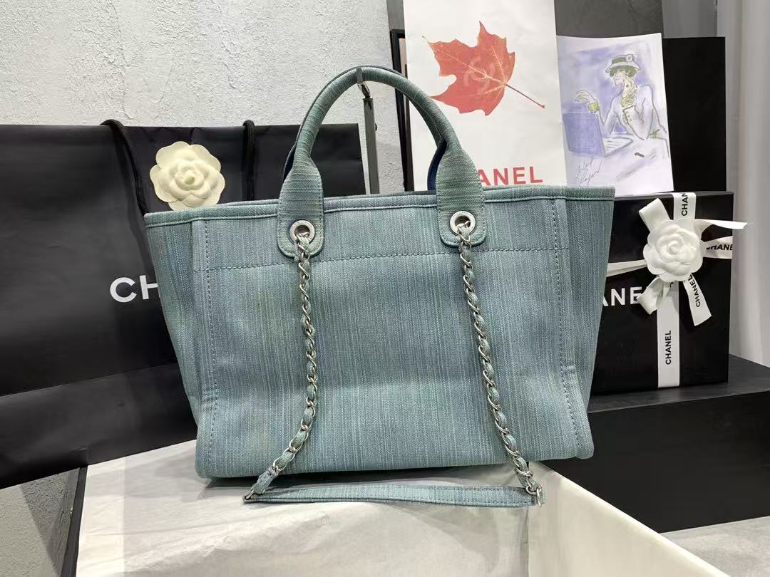 CC Large Deauville Shopping Tote Bag Blue Denim