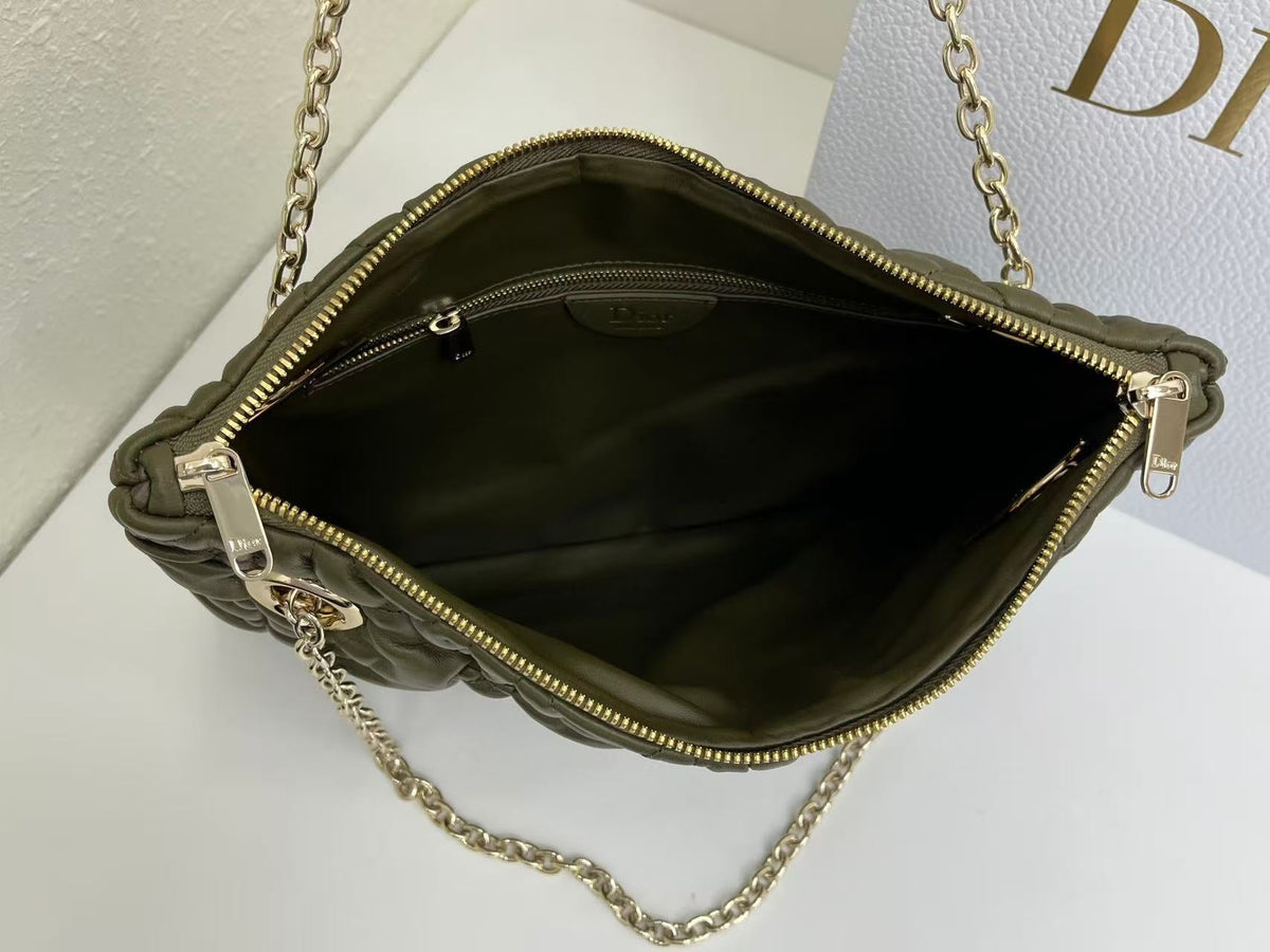 CD Small Cannage Quilted Tote Bag Olive Green Cowhide 158911