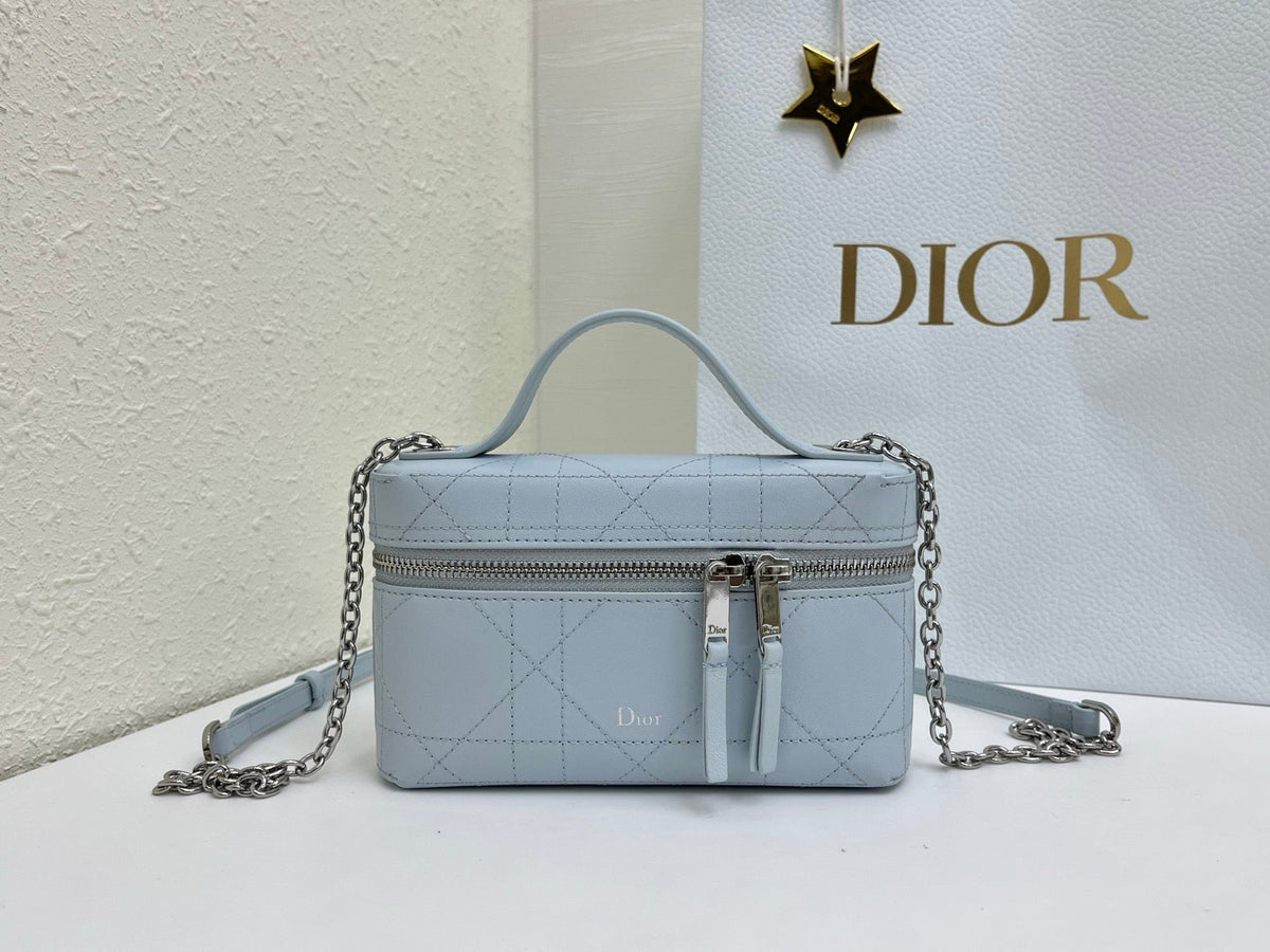 CD Trianon Soft Vanity Mini Bag Light Blue Macrocannage Lambskin