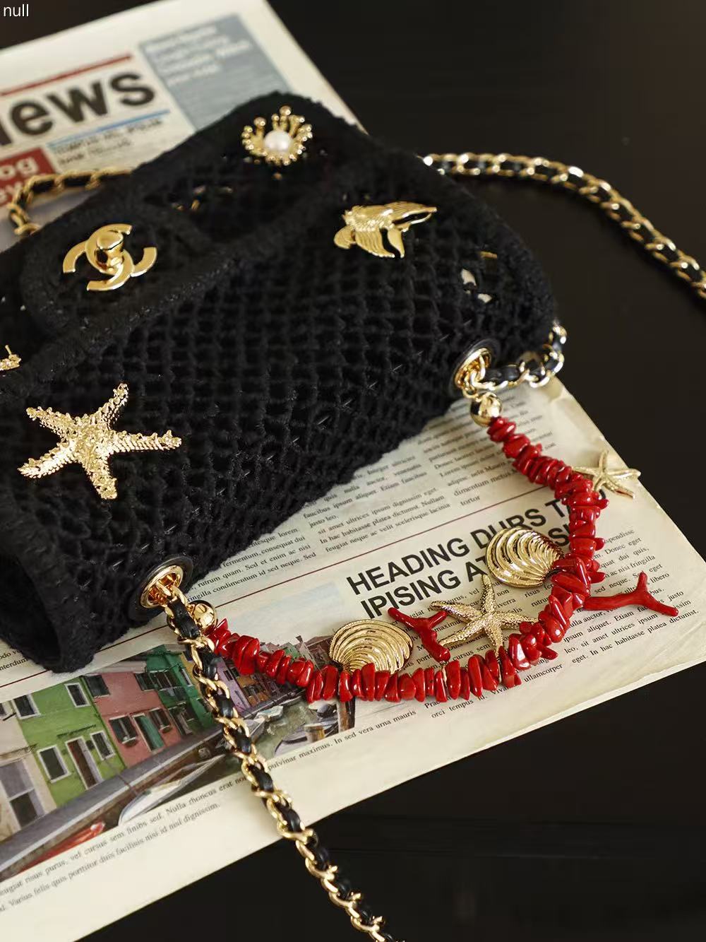 CC Coco Beach 2026 Small Flap Bag Charm Black Mesh