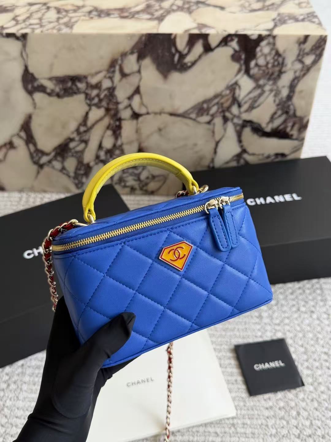 CC Long Vanity Bag 17cm Blue with Superman in Sheepskin