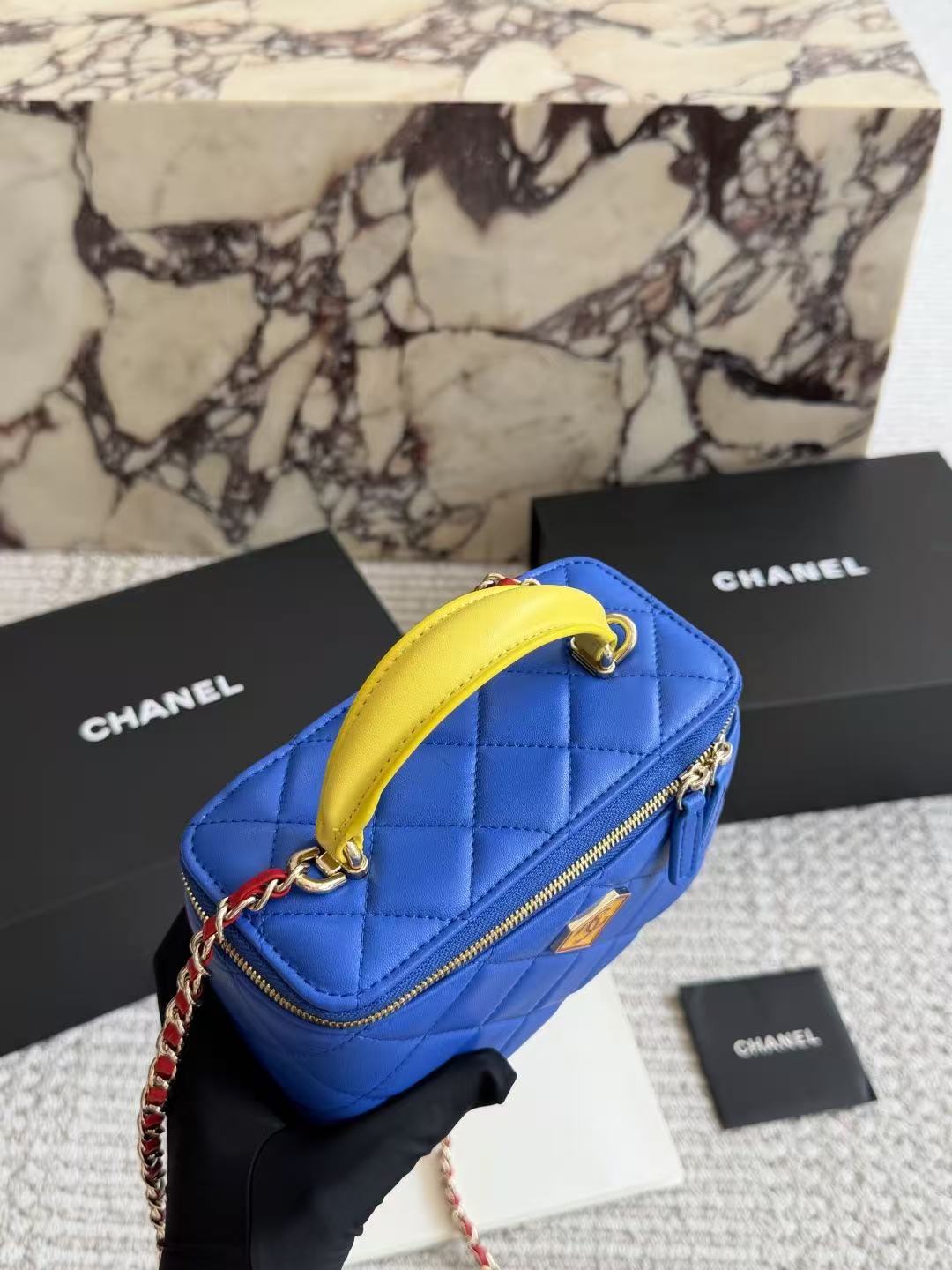 CC Long Vanity Bag 17cm Blue with Superman in Sheepskin
