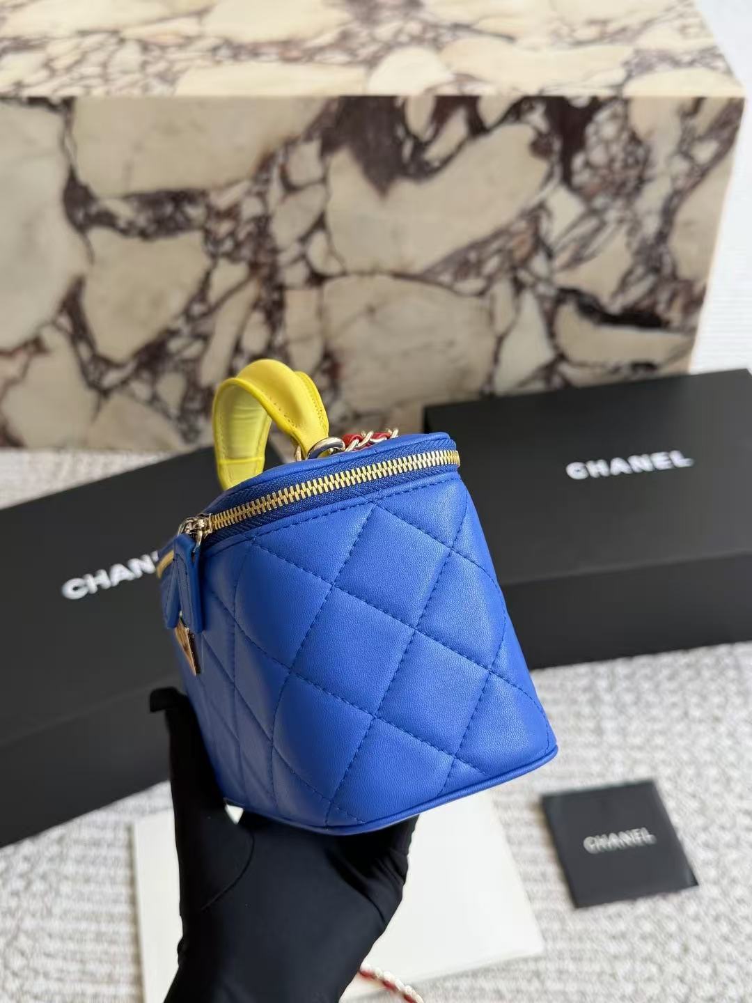 CC Long Vanity Bag 17cm Blue with Superman in Sheepskin